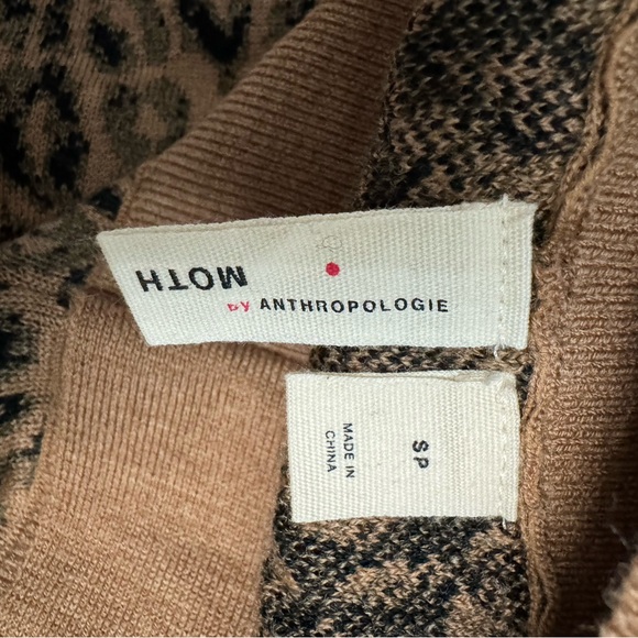 Anthropologie Moth Sweater Pants Tan Black Leopard Print Small - Picture 8 of 9